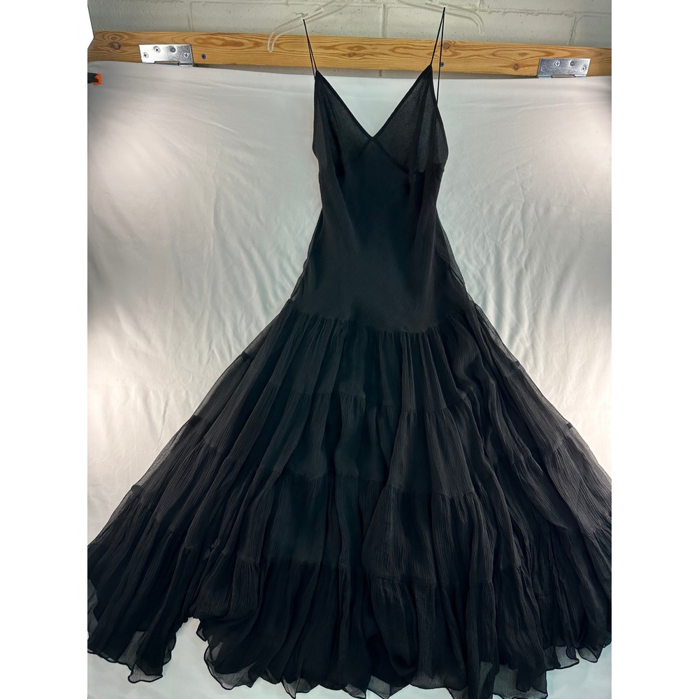 Lauren Ralph Lauren Black 100% Silk Tiered Crinkle Gown Dress Size 8